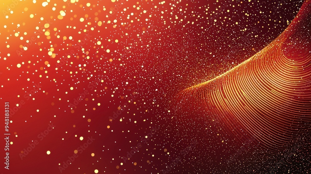Poster a dynamic display of swirling lines and glowing particles in red and gold creates an energetic atmos