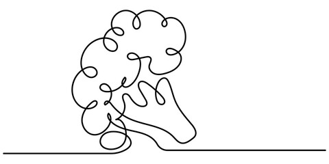 Continuous single drawn one line broccoli vegetables hand-drawn picture silhouette. Line art. Doodle, one continuous single line of green broccoli isolated on white background. vegetable food concept