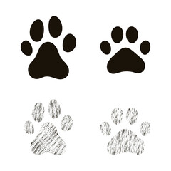 Cat and Dog paw prints. Set of Cat and Dog paw prints (silhouette and pencil shading)