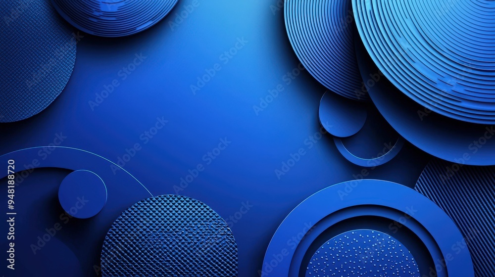 Poster Various circular shapes and textures blend together in a harmonious arrangement of blue tones, creating an abstract background that captivates attention