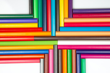 set of colored pencils for drawing on a white background. artistic creativity of drawing. color...