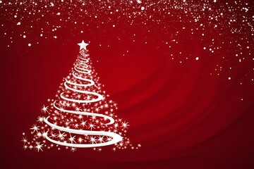 Graphic Free-Flowing Christmas Tree and Snowflakes on a Red Background, Ad Space