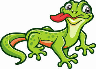 Funny and cute green lizard cartoon illustration