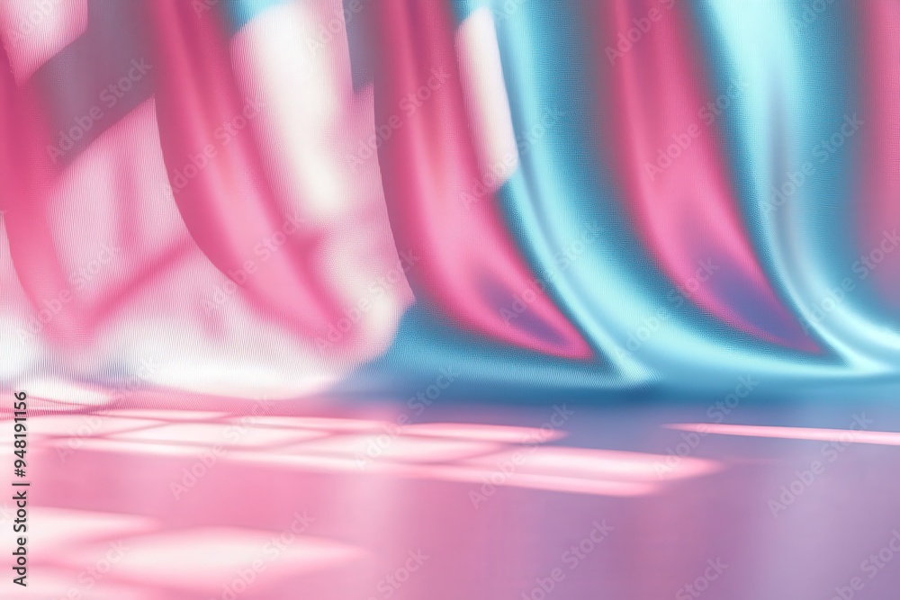 Aufkleber delicate curtains in shades of pink and blue gently sway as sunlight filters through, casting a warm
