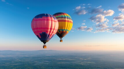 Fototapeta premium Aerial Adventure: Couple Capturing Ultra-Detailed Landscapes in Hot Air Balloon with 32K Smartphones,Generative AI