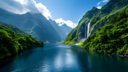 Mountain With Waterfall Front