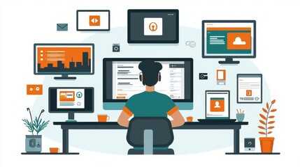 A cybersecurity professional analyzing a breach alert on multiple devices, showcasing proof of twofactor authentication with secure credentials and management tools