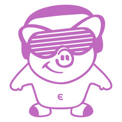 Funny Pink Pig Farm Animal Boar Standing Headphone Stripes Lines Sunglasses Music Listen Loud Bass Sound DJ Party Night Clubber Raver Disco Club Band Concert Techno Discothek Cool Love Humor Funny Fun