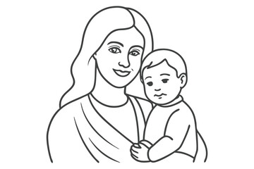 illustration of mother holding baby Line Art