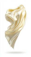 A stunning cream silk fabric effortlessly floats, highlighting its rich texture and elegant curves in a serene and minimalist setting