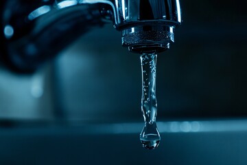 Water Droplet Falling From Faucet