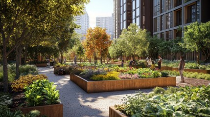 Obraz premium A park with a path and a few people walking on it