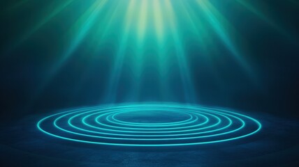 Fototapeta premium A mesmerizing underwater scene with radiant light beams illuminating circular patterns, creating a tranquil atmosphere.