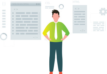 Fototapeta premium The boy is working on web coding.