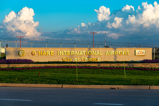 Chicago, Illinois, United States - May 28, 2017: Entrance sign to the South Cargo portion of Chicago O'Hare International Airport (ORD). 