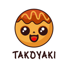 Cute japanese takoyaki mascot design logo emblem vector illustration template 