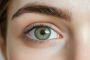 Obraz premium A detailed close-up of a green human eye, highlighting the intricate patterns and colors of the iris.