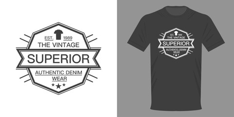 Vector illustration. VINTAGE SUPERIOR DENIM AUTHENTIC WEAR. Retro design of fashionable t-shirt in minimalist style. Highest quality streetwear. Premium quality, Original design and style in two color