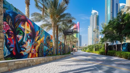 Obraz premium street art and murals around JBR, where local and international artists have transformed walls and public spaces into vibrant works of art