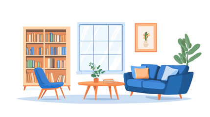 vector room with sofa flat style on white background .Generative AI