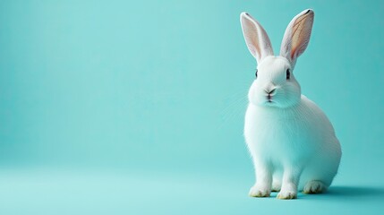 White Bunny on Blue Background