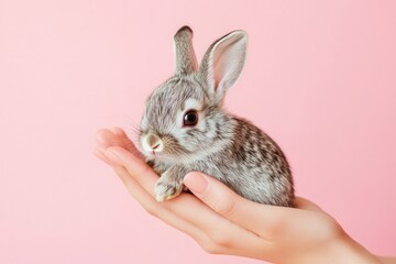 Obraz premium Cute Little Rabbit in Hands