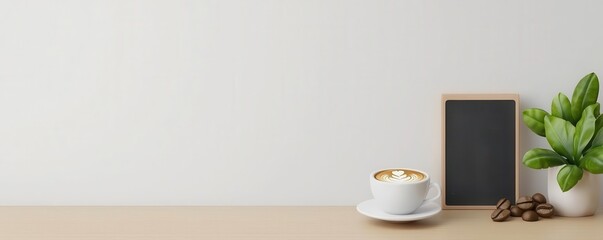 International Coffee Day, chalkboard menu with coffee specials, cozy cafe decor, 3D illustration
