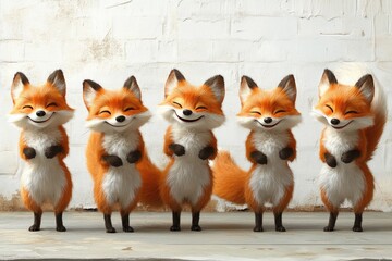 Joyful Dancing Foxes: A Whimsical Set of Cheerful and Playful Woodland Creatures in Motion