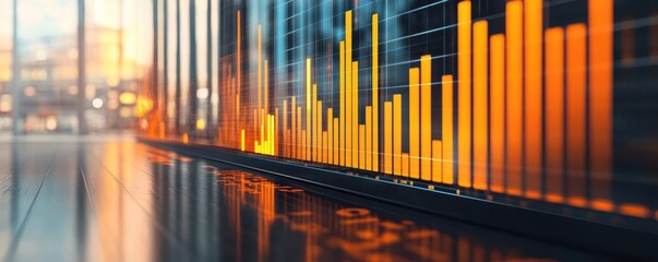 Obraz premium Financial growth, bar graphs and charts on screen, modern office, watercolor style