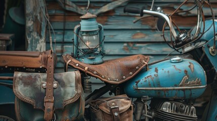 Vintage Motorcycle with Leather Saddlebags