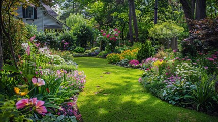 Naklejka premium Flower gardens offer a serene escape from everyday life, providing a place to relax and enjoy nature.