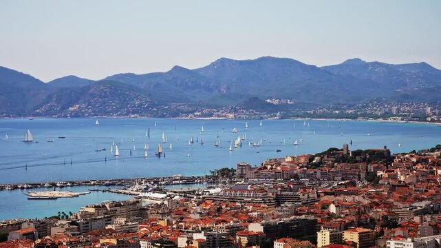 Beautiful ocean and bay view of Cannes, France.