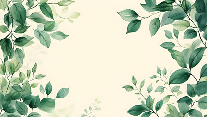 Elegant botanical background featuring lush green leaves on a soft cream backdrop, perfect for nature-inspired designs.