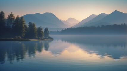 Fototapeta premium Abstract landscape with blue tones reflecting calmness and serenity.