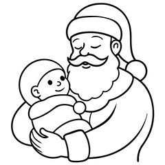 Santa's Tender Embrace A Christmas Eve Vector line Art
