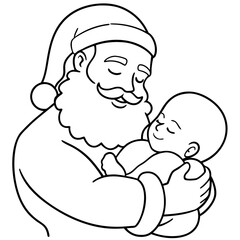 Santa's Tender Embrace A Christmas Eve Vector line Art
