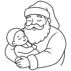 Santa's Tender Embrace A Christmas Eve Vector line Art