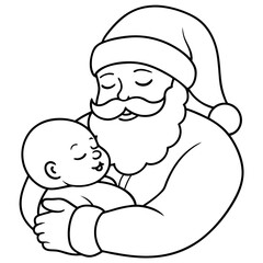 Santa's Tender Embrace A Christmas Eve Vector line Art
