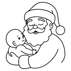 Santa's Tender Embrace A Christmas Eve Vector line Art