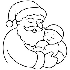 Santa's Tender Embrace A Christmas Eve Vector line Art