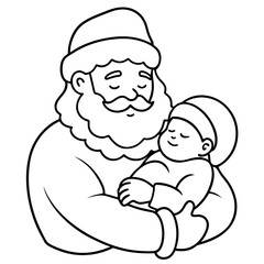 Santa's Tender Embrace A Christmas Eve Vector line Art