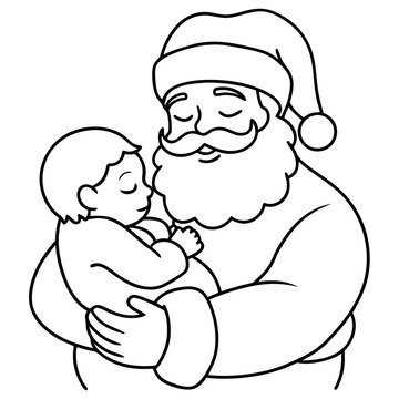 santa claus holding baby black and white clip art preview