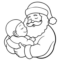 Santa's Tender Embrace A Christmas Eve Vector line Art