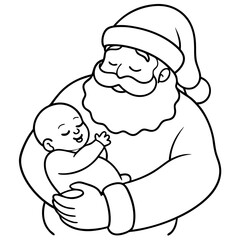 Santa's Tender Embrace A Christmas Eve Vector line Art