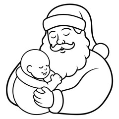 Santa's Tender Embrace A Christmas Eve Vector line Art