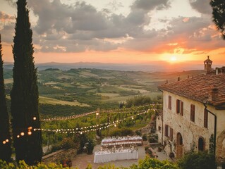 wedding in italy dinner table in countryside, romance 