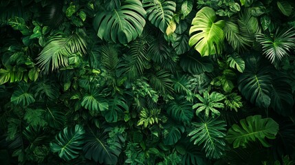 Fototapeta premium Professional rainforest texture background, dense flora, vibrant greenery, showcasing the rich diversity of tropical nature, suitable for environmental and nature themed design.