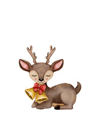 Christmas Reindeer with red ribbon and bells, Cute Deer Lying Down, design for cards, stickers, planners, childrens
