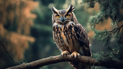 Obraz premium Majestic Owl Perched on a Branch