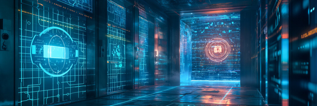 Conceptual image of large database arrays. Centralized database management technology. Conceptual background of digital technologies.